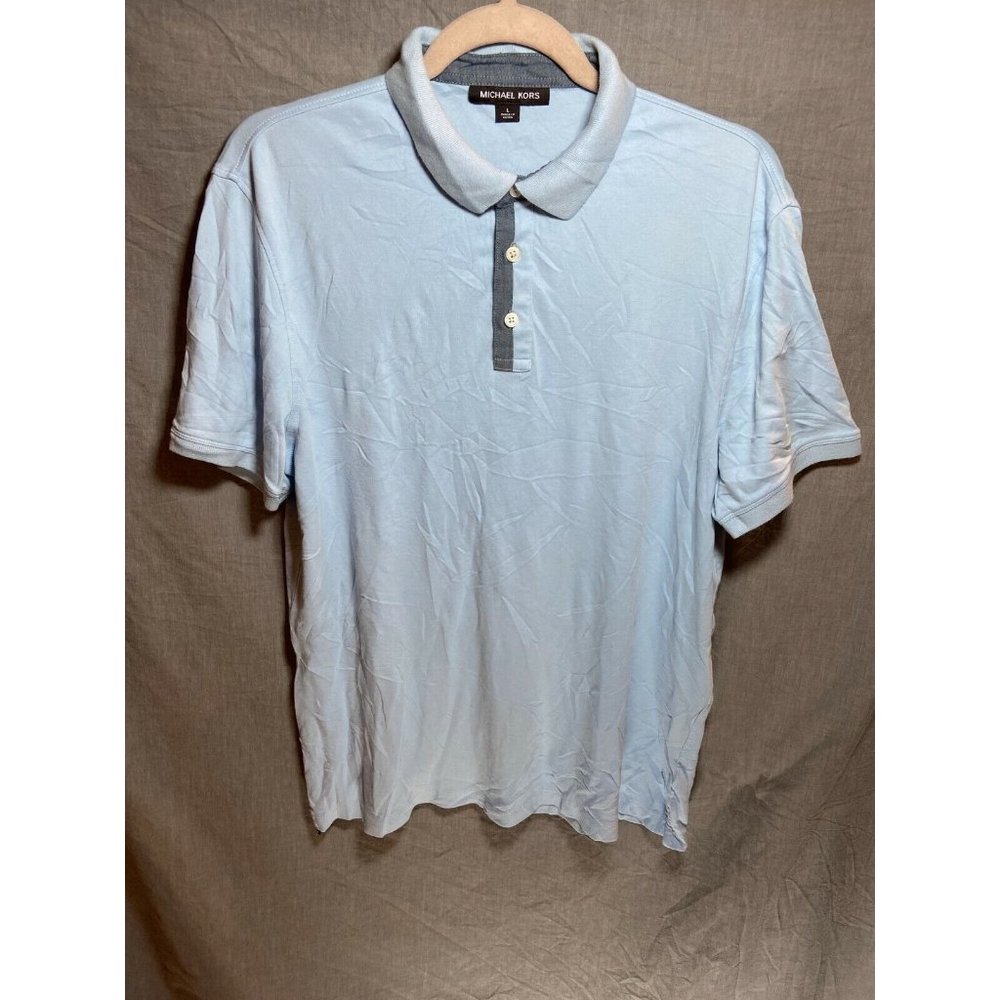 Michael Kors Polo Shirt Adult Large Light Blue Button Golfer Rugby Mens